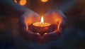 prayer - candle in hands Royalty Free Stock Photo