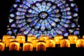 Prayer candles with rose window in Notre-Dame , Pa Royalty Free Stock Photo