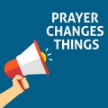 PRAYER CHANGES THINGS Announcement. Hand Holding Megaphone With Speech Bubble Royalty Free Stock Photo