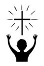 Prayer christian illustration.Cross and man silhoutte vector