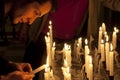 Prayer in church and candles