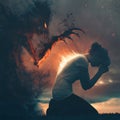 Prayer and darkness Royalty Free Stock Photo