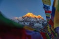 Prayer flags and Annapurna mountain range background from Annapurna Base Camp ,Nepal. Royalty Free Stock Photo