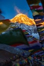 Prayer flags and Annapurna mountain range background from Annapurna Base Camp ,Nepal. Royalty Free Stock Photo