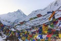 Prayer flags and Annapurna snow mountain of Himalaya, Nepal Royalty Free Stock Photo