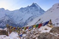 Prayer flags and Annapurna snow mountain of Himalaya, Nepal Royalty Free Stock Photo