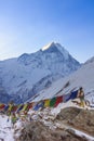 Prayer flags and Annapurna snow mountain of Himalaya, Nepal Royalty Free Stock Photo