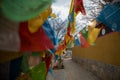 Prayer flags blow in Shangri-La, China. Royalty Free Stock Photo