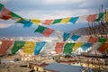 Prayer flags blow in Shangri-La, China. Royalty Free Stock Photo
