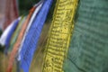 Prayer flags in a buddhist temple Royalty Free Stock Photo