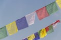 Prayer flags flying from Boudhanath Stupa, Buddhist Temple near Kathmandu, Nepal