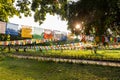 Prayer flags hanging at garden in Lumbini, Nepal Royalty Free Stock Photo