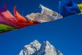 Prayer flags in the Himalayas with Ama Dablam peak in the background Royalty Free Stock Photo