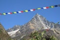 Prayer flags in Nepal trekking at Himalaya mountains