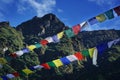 Prayer Flags Over Green Mountain at Lukla Nepal Royalty Free Stock Photo