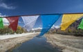 Prayer flags over river. Lhasa, Tibet, China Royalty Free Stock Photo