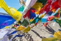 Prayer flags at Pangong Lake.Blur on foregroud. Royalty Free Stock Photo