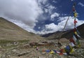 Prayer flags in the valley near Khardungla Pass on the way to Nubra Valley Royalty Free Stock Photo