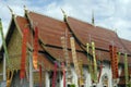 Prayer hall with large banners, Wat Chedi Luang, Chiang Mai, Thailand