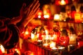 prayer hands. Candles in the cemetery. 1st November. Feast of All Saints. Hallowmas. All Souls& x27; Day. Royalty Free Stock Photo