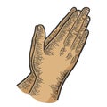 Prayer hands gesture color sketch engraving vector