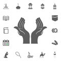 Prayer hands icon. Pray to Allah. Ramadan Kareem. Eid Mubarak illustration icons set.