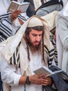 Prayer. Hasids pilgrims in traditional clothes. Rosh-ha-Shana festival, Jewish New Year.