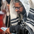 Prayer. Hasids pilgrims in traditional clothes. Rosh-ha-Shana festival, Jewish New Year.