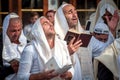 Prayer. Hasids pilgrims in traditional clothes. Rosh-ha-Shana festival, Jewish New Year.