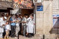 Prayer. Hasids pilgrims in traditional clothes. Tallith - jewish prayer shawl. Rosh Hashanah, Jewish New Year.