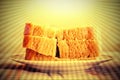 Prayer Jesus give us daily bread. plate with pieces of bread ray Royalty Free Stock Photo