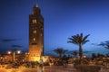 Prayer mosque Koutoubia in Marrakesh, Morocco, Africa. Blue hour