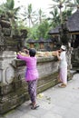 Prayer Offerings at Tirtha Empul Temple, Bali Royalty Free Stock Photo