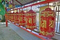 Prayer ritual wheels in Datsan of Gunzechoyney. St. Petersburg Royalty Free Stock Photo