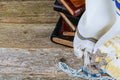 Prayer Shawl - Tallit, jewish religious symbol. Selective focus