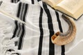 Prayer Shawl - Tallit and Prayer book jewish religious symbols Royalty Free Stock Photo