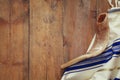 Prayer Shawl - Tallit and Shofar & x28;horn& x29; jewish religious symbol Royalty Free Stock Photo