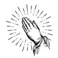 Prayer. Sketch praying hands. Vector illustration isolated on white background