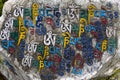 Prayer stones as a form of prayer in Tibetan Buddhism, on hill in Himalaya mountains. Mcleod Ganj, Dharamsala, India. Royalty Free Stock Photo