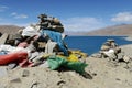 Prayer stones and flags Royalty Free Stock Photo