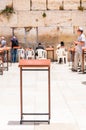 Prayer table standing near the Western Wall, holy place, the last remains of Jewish Temple in Jerusalem, Israel Royalty Free Stock Photo