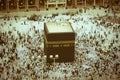 Prayer and Tawaf of Muslims Around AlKaaba in Mecca, Saudi Arabi Royalty Free Stock Photo