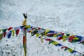 Prayer tibet and nepali flags in Himalaya mountains, Nepal Royalty Free Stock Photo