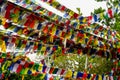 Prayer tibet and nepali flags in Himalaya mountains, Nepal Royalty Free Stock Photo