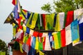 Prayer tibet and nepali flags in Himalaya mountains, Nepal Royalty Free Stock Photo