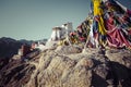 Prayer tibetan flags near the Namgyal Tsemo Monastery in Leh, La Royalty Free Stock Photo