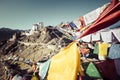 Prayer tibetan flags near the Namgyal Tsemo Monastery in Leh, La Royalty Free Stock Photo