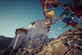 Prayer tibetan flags near the Namgyal Tsemo Monastery in Leh, La Royalty Free Stock Photo