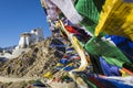 Prayer tibetan flags near the Namgyal Tsemo Monastery in Leh, La Royalty Free Stock Photo