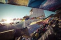 Prayer tibetan flags near the Namgyal Tsemo Monastery in Leh, La Royalty Free Stock Photo